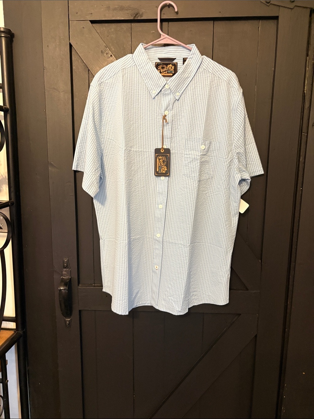 Weatherproof Light Blue & White Seersucker Short Sleeve Button-Down